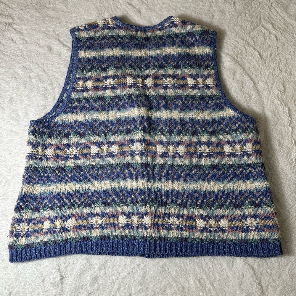 L.L. Bean Women's Multicolored Knit Vest Vintage Size Medium USA 100% Cotton 90s - Picture 2 of 5